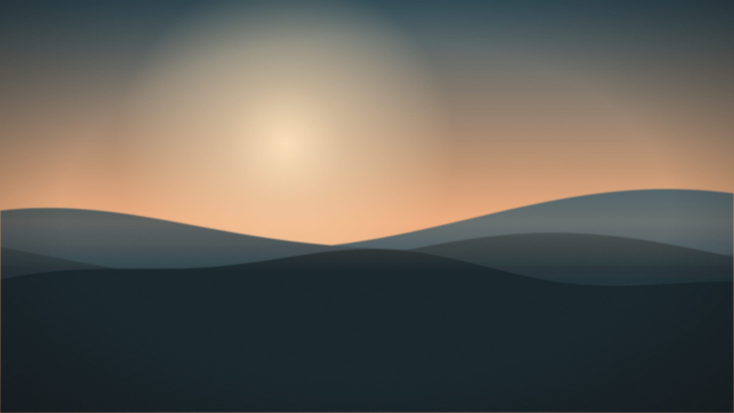 Dusk over low hills, graded teal and amber